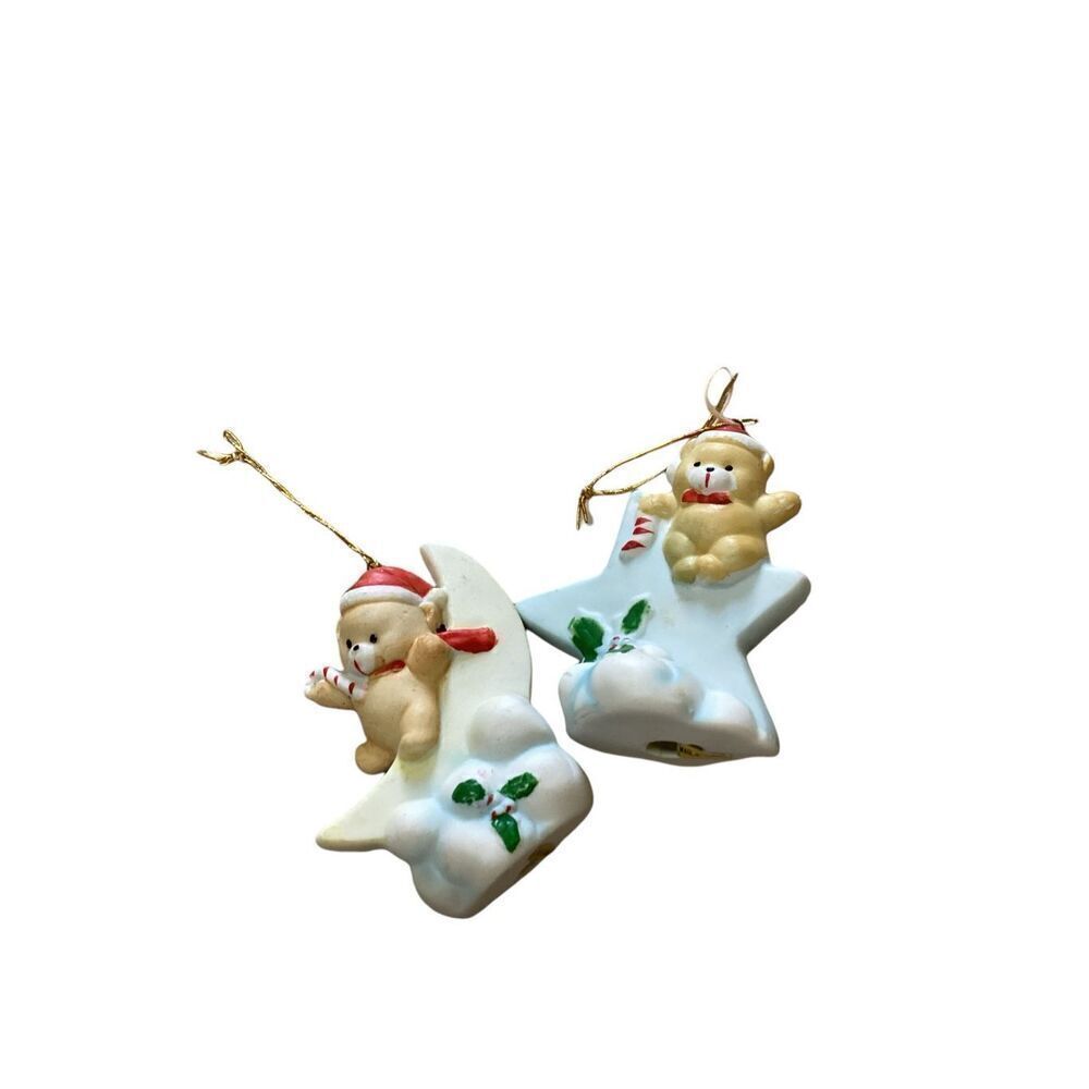 Vintage 80s Heavenly Bears Ornaments Set of 2